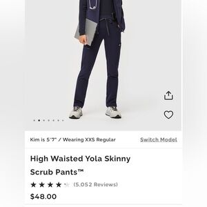 Figs High Waisted Yola Skinny Scrub Pants - Navy